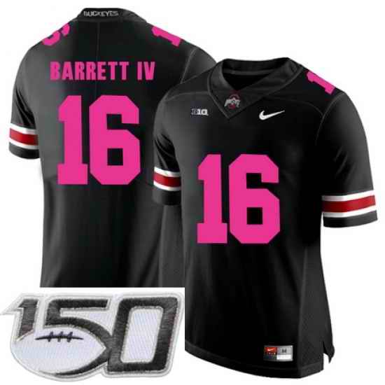 Ohio State Buckeyes 16 J.T. Barrett Black 2018 Breast Cancer Awareness College Football Stitched 150th Anniversary Patch Jersey